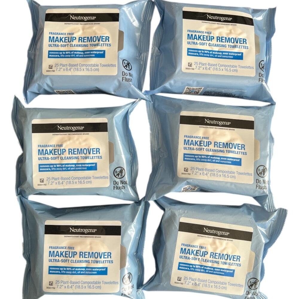 Lot 6 Neutrogena Makeup Remover Fragrance Free, 25CT